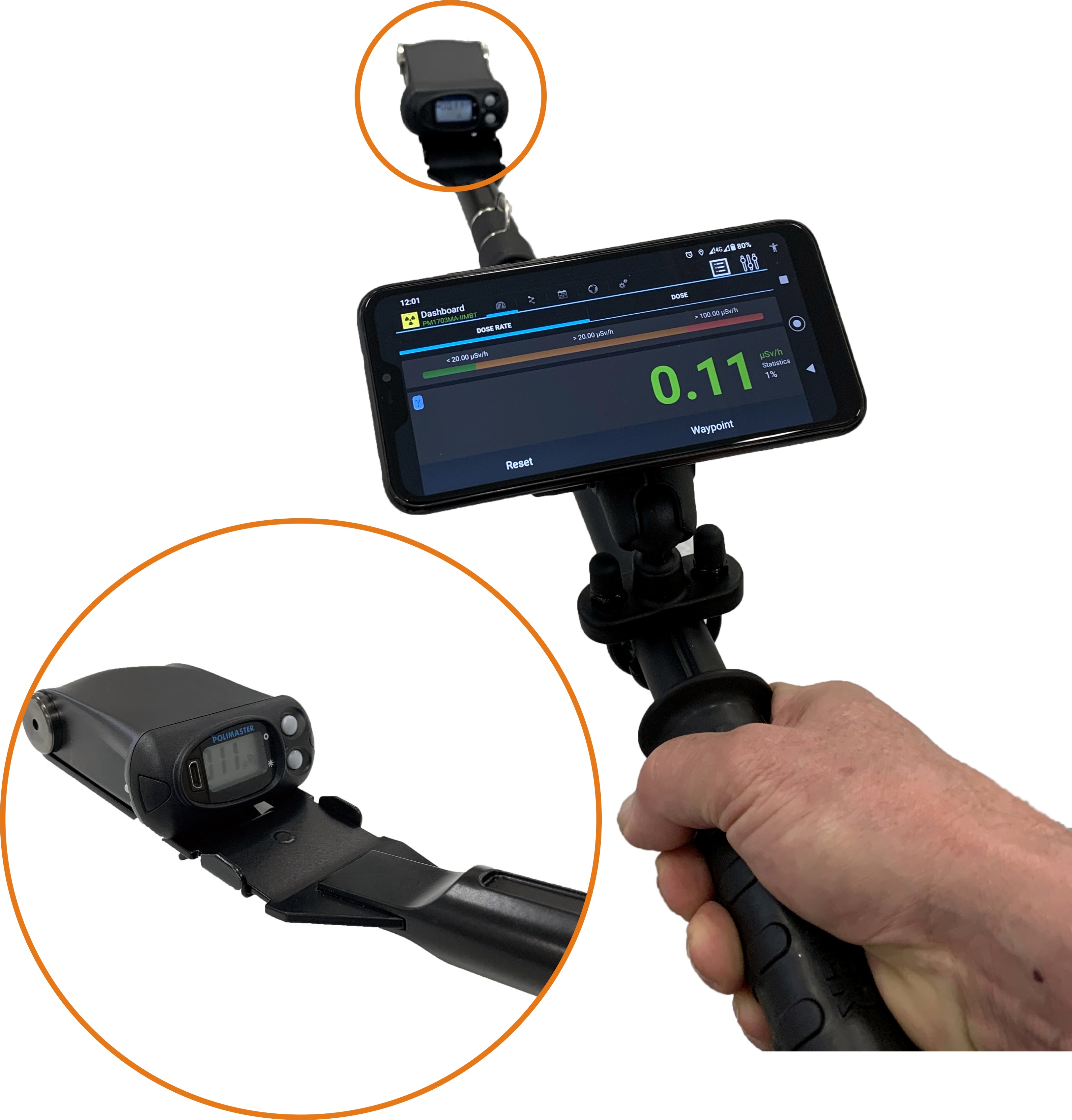 Detector de radiació PM1703 amb tub d’extensió i app mòbil